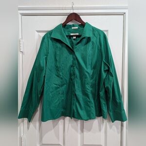 Chico's Cotton No Iron Emerald Long Sleeve Button Down Shirt, Size 4/XXL